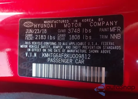 2019 Hyundai Veloster 2.0 z USA, uszkodzony, nr VIN KMHTG6AF8KU009812